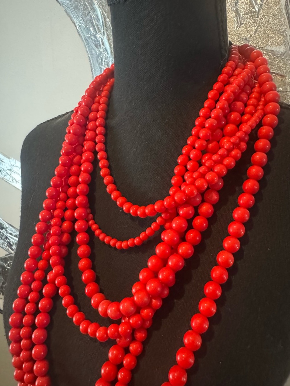 Bold Multi-Strand Red Beaded Necklace - Women Jewelry - Picture 2 of 3